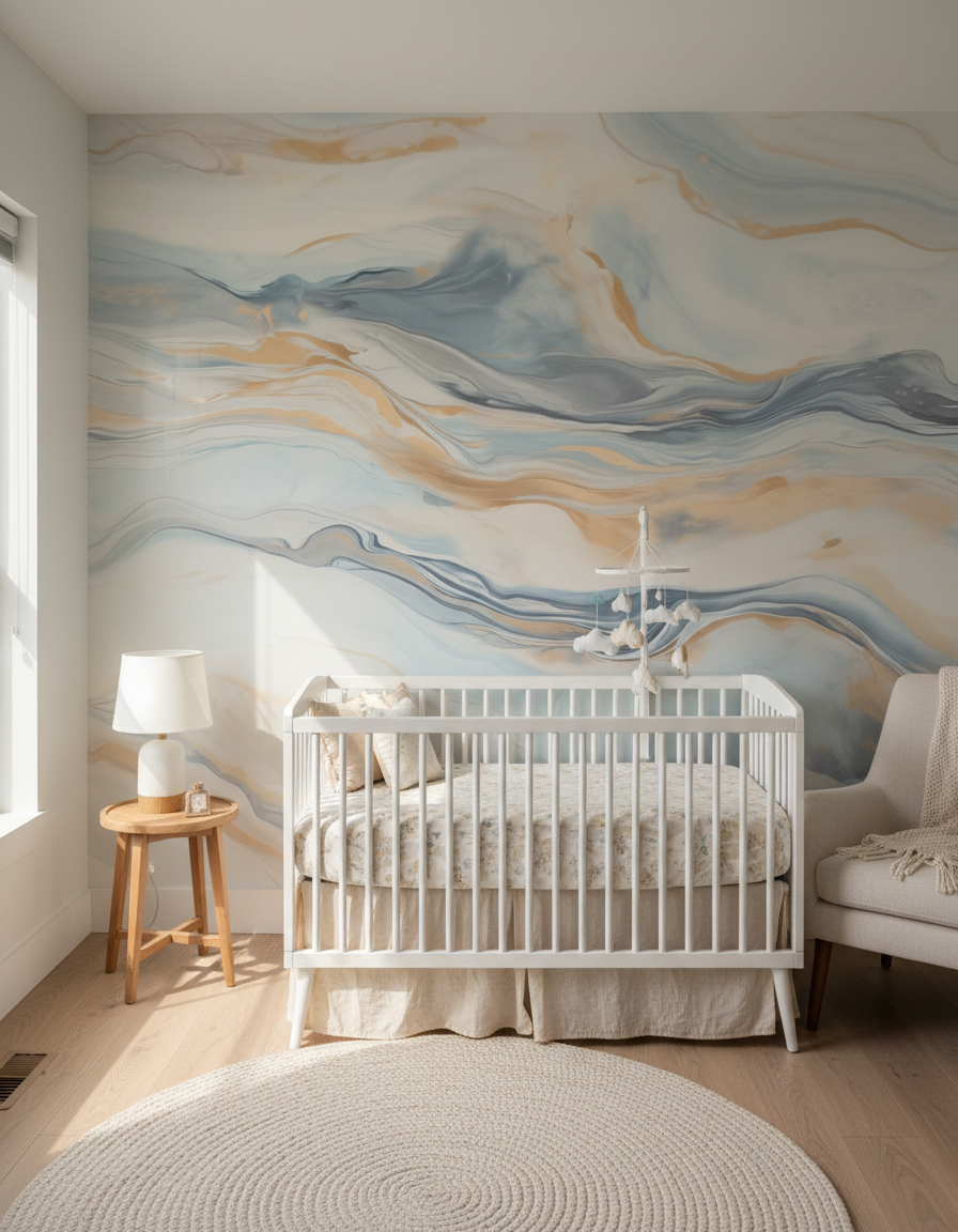 Ocean Blue PVC Wandpaneel 260 x 122 cm – Blau Beige Steinoptik, Modern & Wasserfest