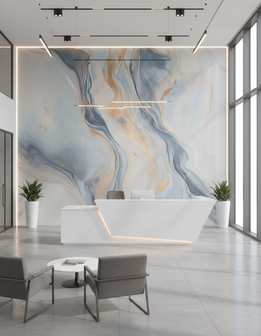 Ocean Blue PVC vægpanel 260 x 122 cm – Blåt beige stenlook, Moderne & vandtæt