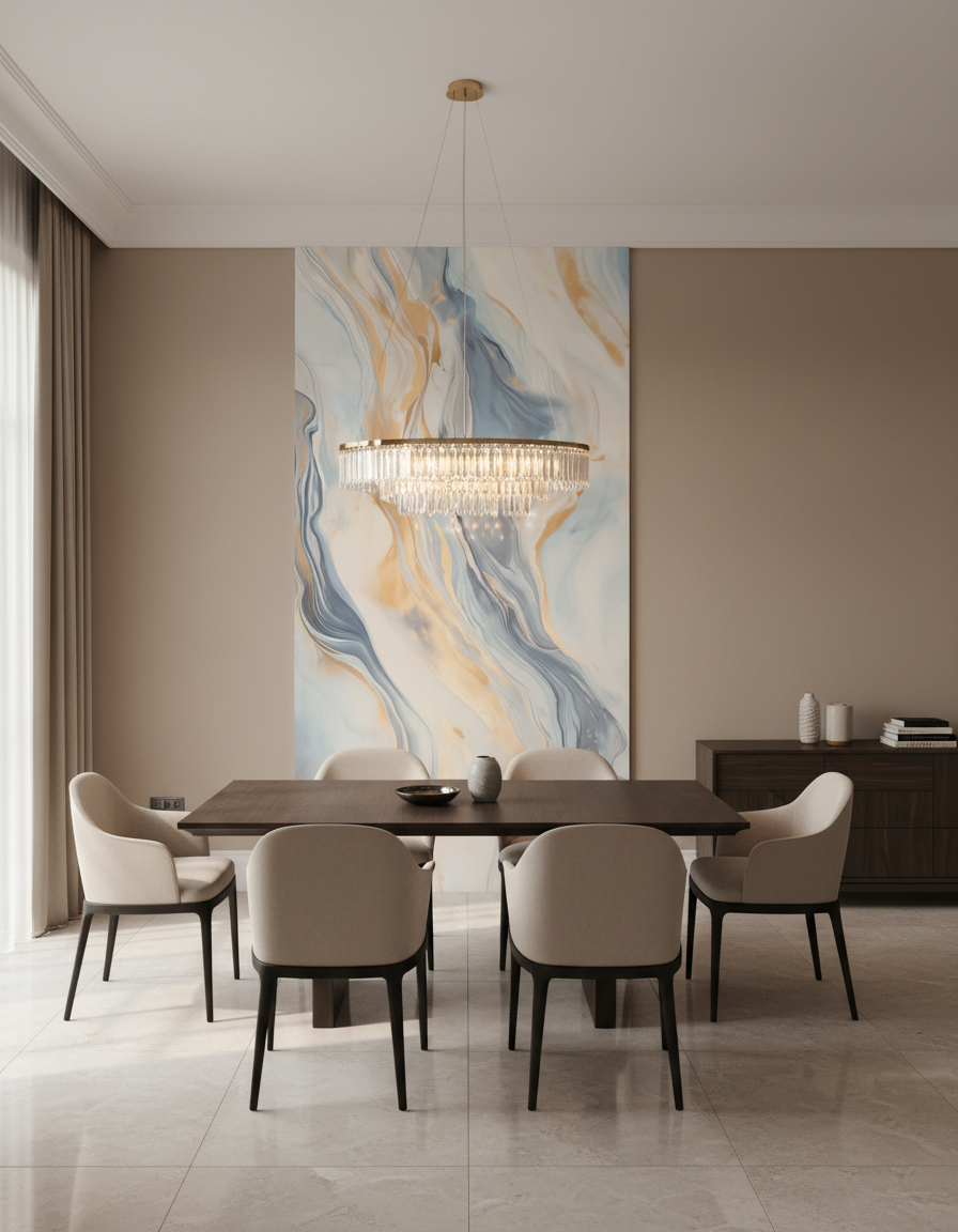 Ocean Blue PVC vægpanel 260 x 122 cm – Blåt beige stenlook, Moderne & vandtæt