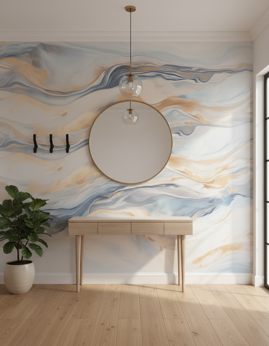 Ocean Blue PVC vægpanel 260 x 122 cm – Blåt beige stenlook, Moderne & vandtæt