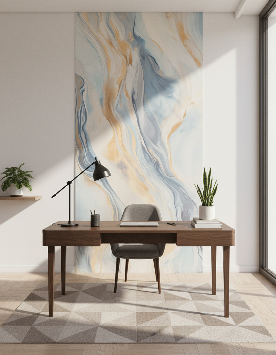 Ocean Blue PVC vægpanel 260 x 122 cm – Blåt beige stenlook, Moderne & vandtæt