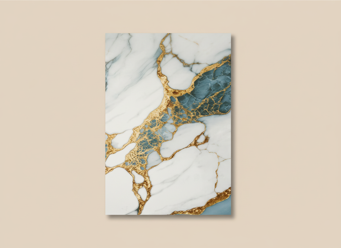 Volcano Gold Blue PVC vægpanel 260 x 122 cm – Hvidt blåt guld stenlook, Elegant & vandtæt