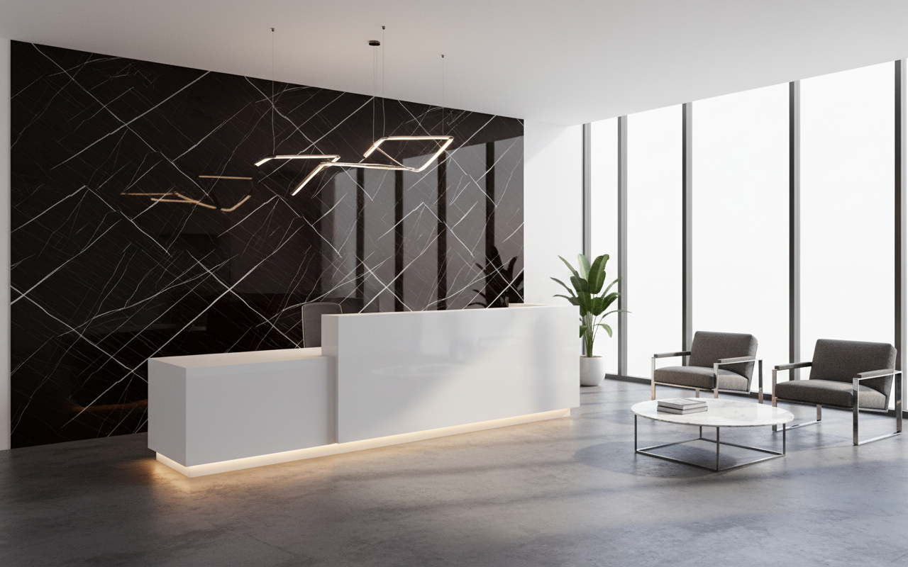 Sahara Black PVC vægpanel 280 x 122 cm – Sort marmorlook, Elegant & vandtæt