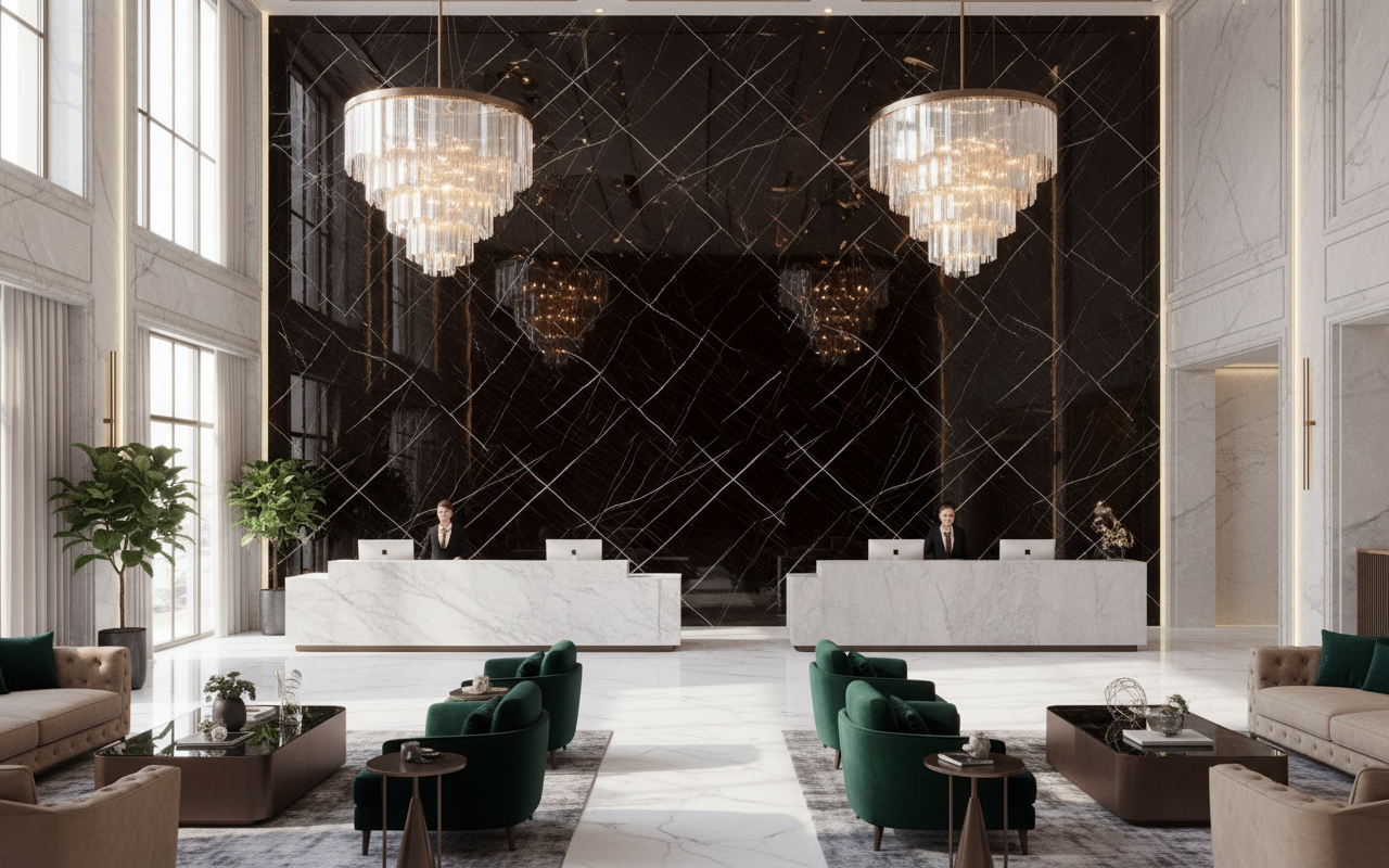 Sahara Black PVC vægpanel 280 x 122 cm – Sort marmorlook, Elegant & vandtæt