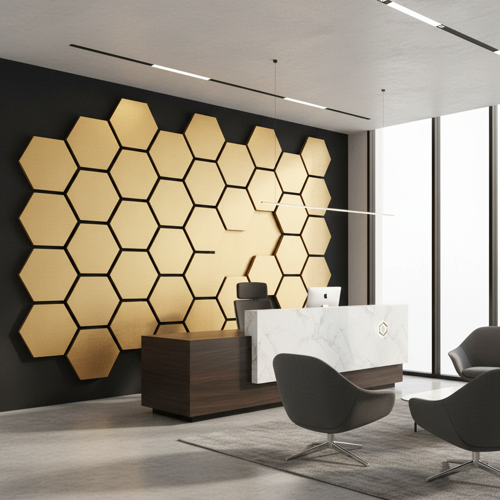 Hexagon zrcadlový panel černá zlato 65 x 35 cm – Černé šestihrany s lesklým zlatem