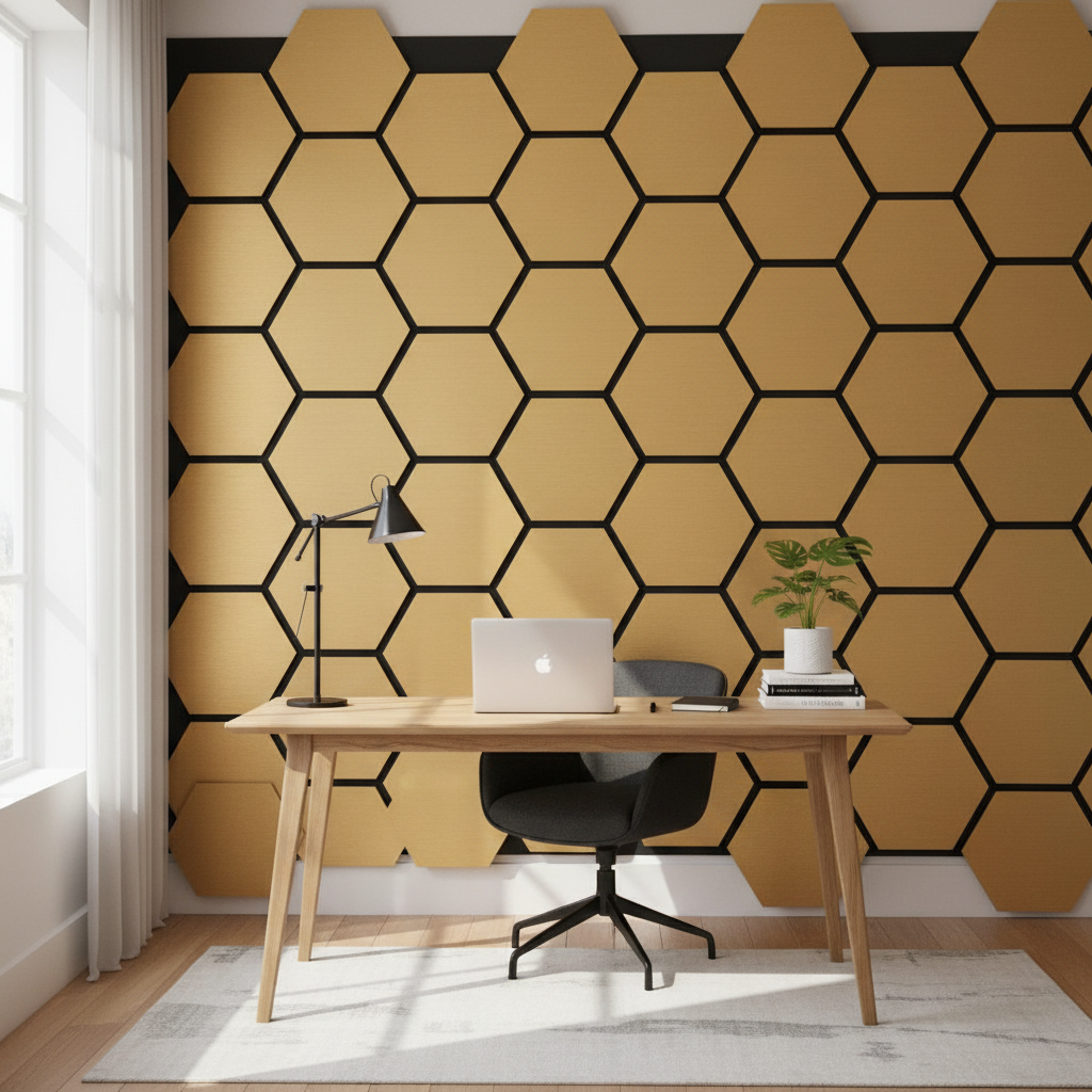 Hexagon zrcadlový panel černá zlato 65 x 35 cm – Černé šestihrany s lesklým zlatem