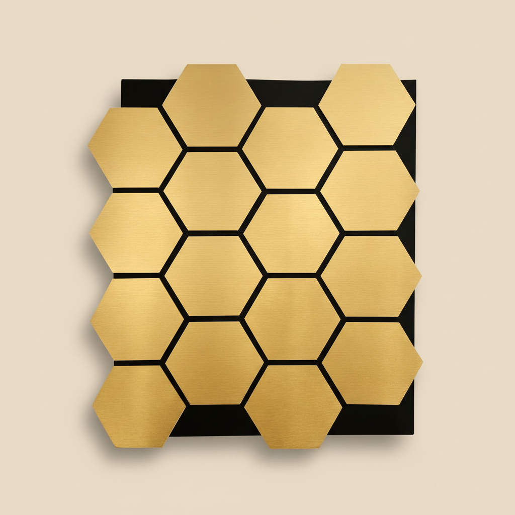Hexagon zrcadlový panel černá zlato 65 x 35 cm – Černé šestihrany s lesklým zlatem