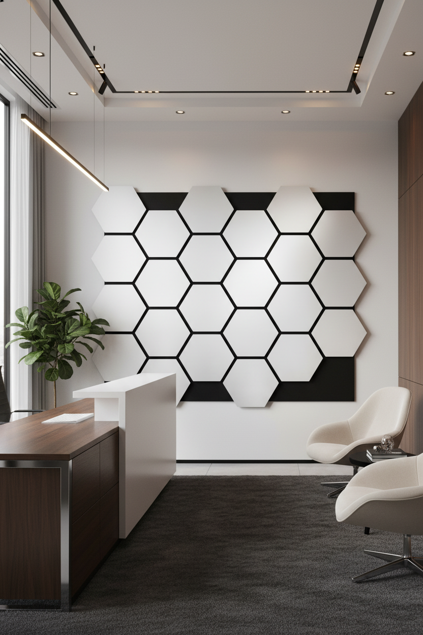 Hexagon spejlpaneel sølv sort 65 x 35 cm – Spejlet sekskantdesign, 6 mm