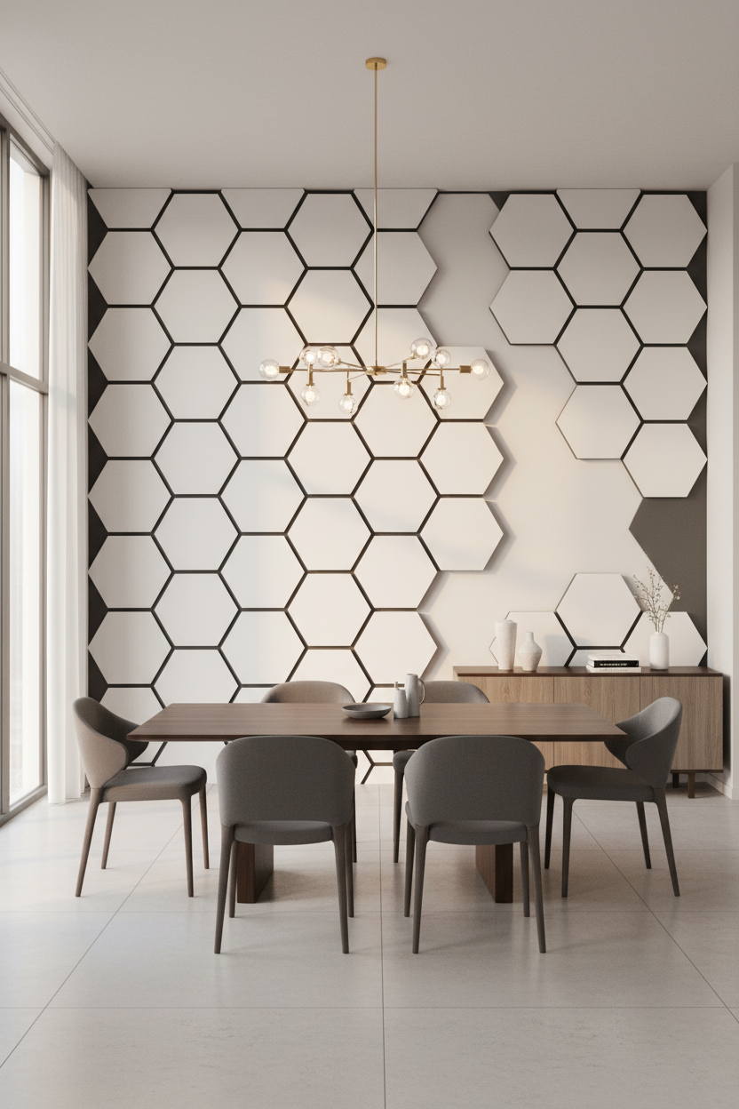 Hexagon spejlpaneel sølv sort 65 x 35 cm – Spejlet sekskantdesign, 6 mm
