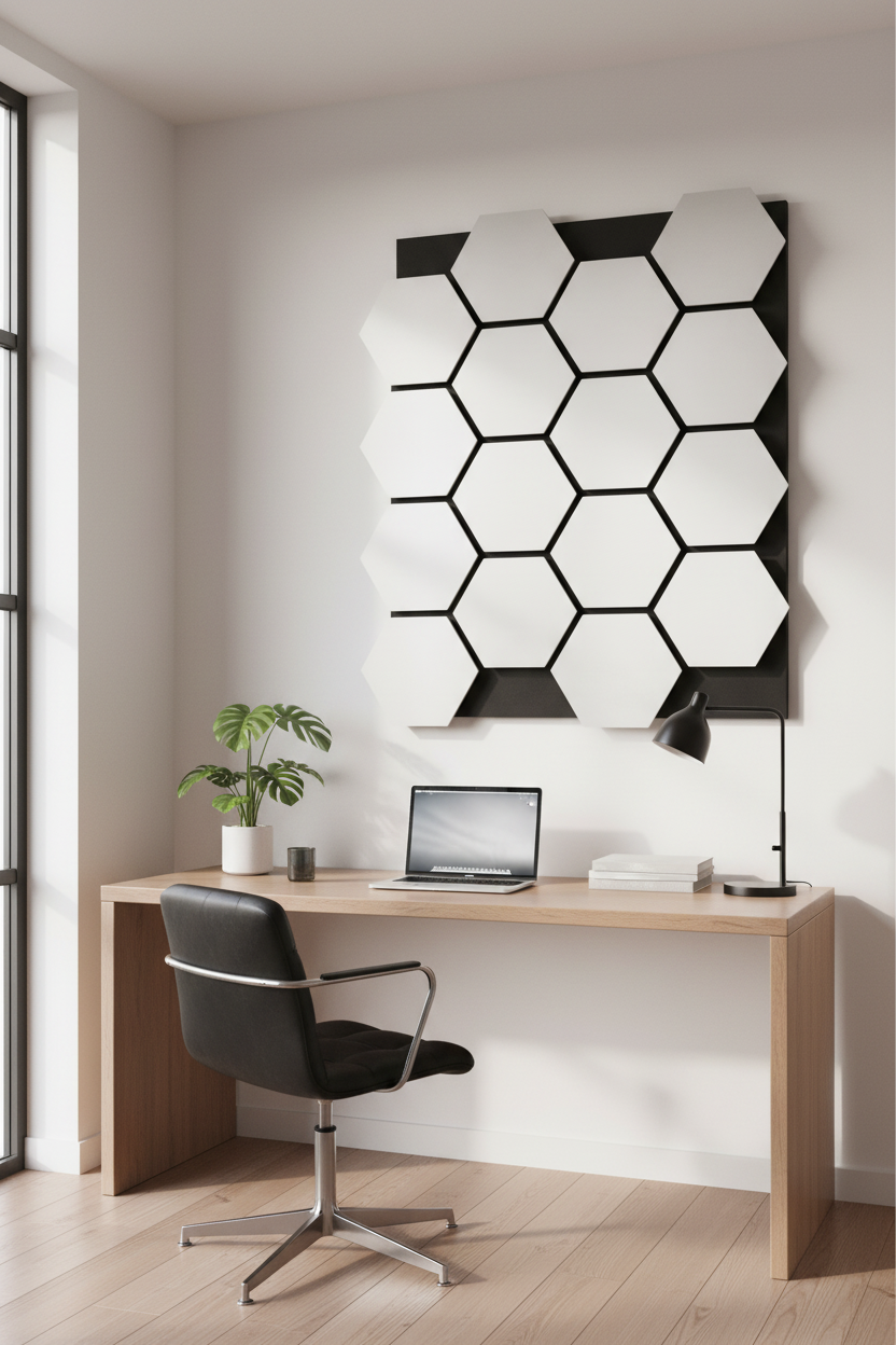 Hexagon spejlpaneel sølv sort 65 x 35 cm – Spejlet sekskantdesign, 6 mm