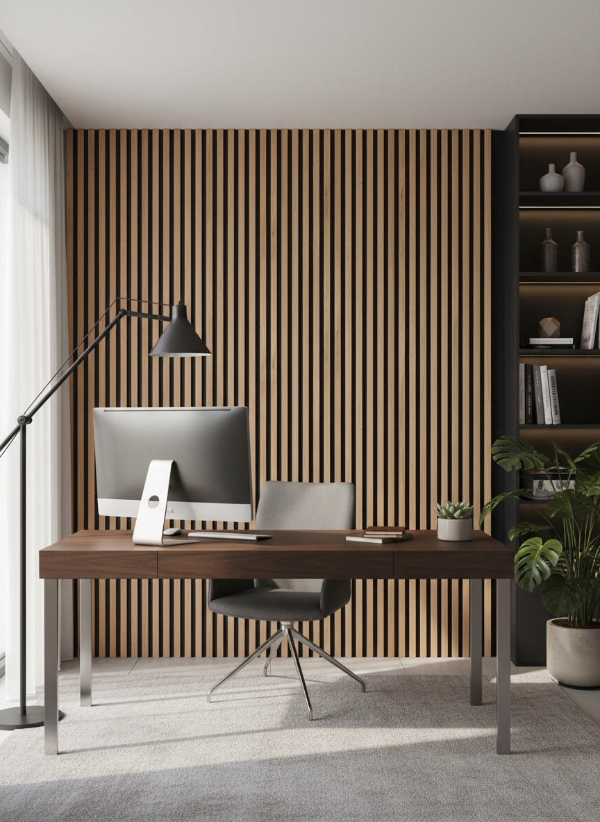 Akustikpanel Pesan Brun 275 x 60 cm – Varm egetrælook & lydabsorberende