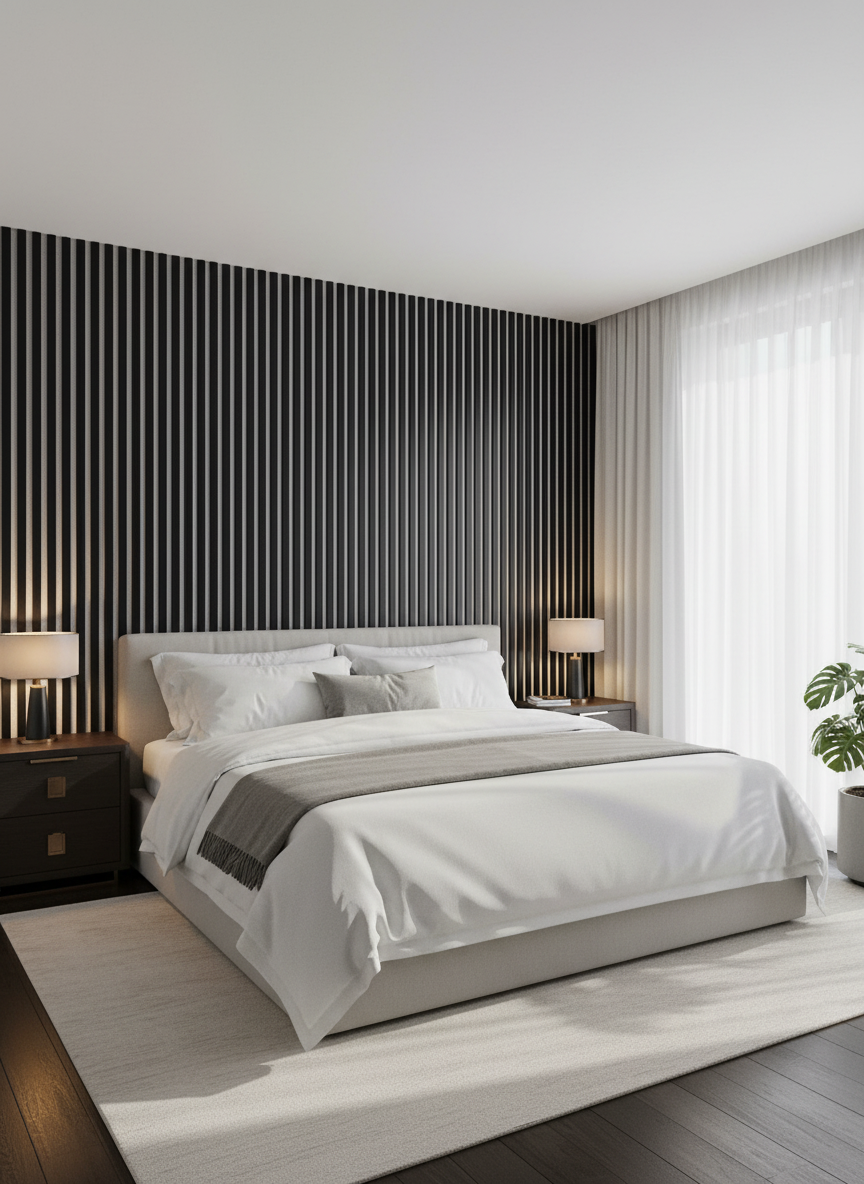 Akustikpanel Black White 275 x 60 cm – Sort hvid, Moderne & lydabsorberende