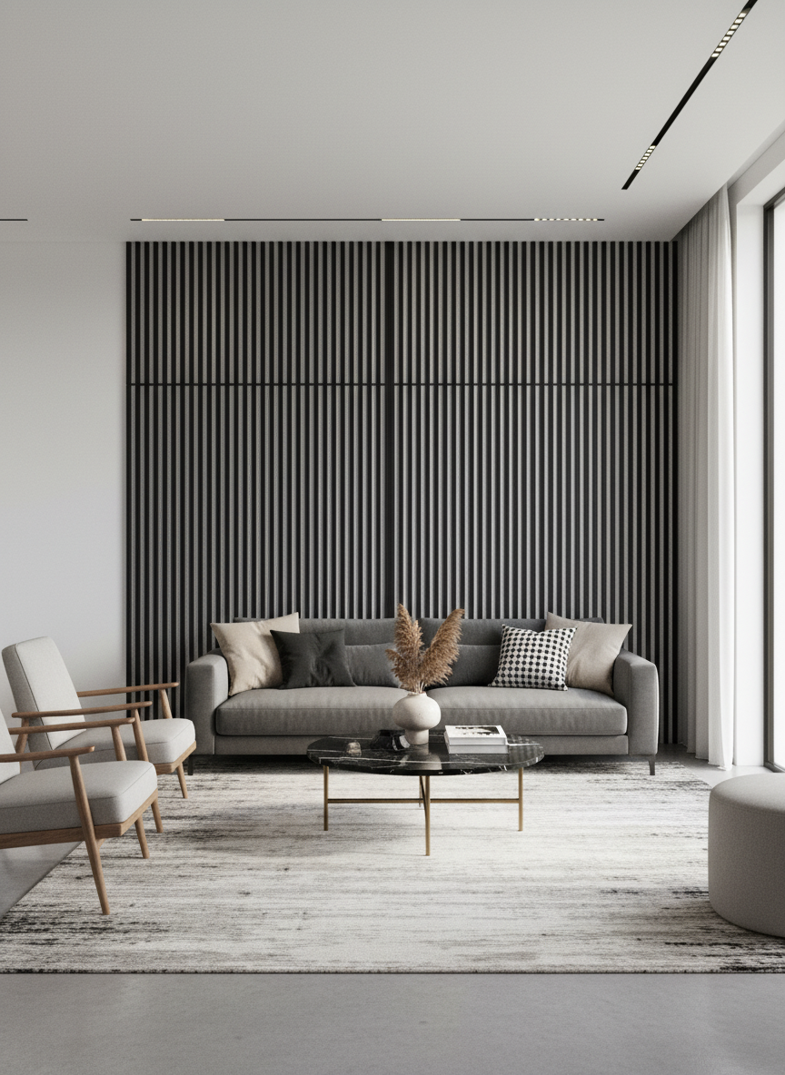 Akustikpanel Black White 275 x 60 cm – Sort hvid, Moderne & lydabsorberende
