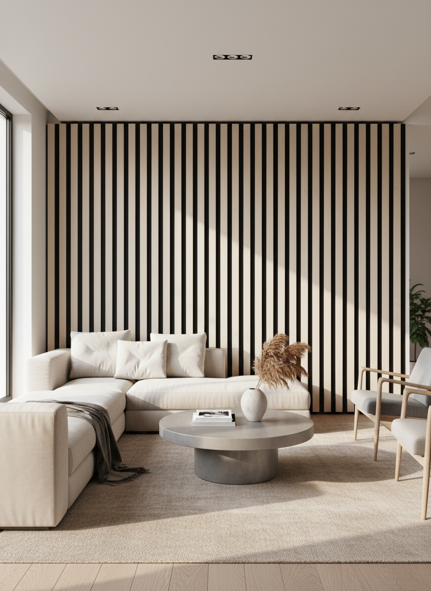 Akustikpanel Soft Grey 275 x 60 cm – Soft Grey sort, Moderne & lydabsorberende