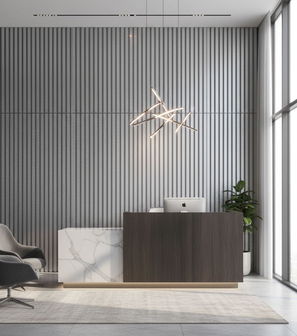 Akustikpaneel Metallic Grey 275 x 60 cm – Metallic Grey Weiß, Modern & Schalldämmend