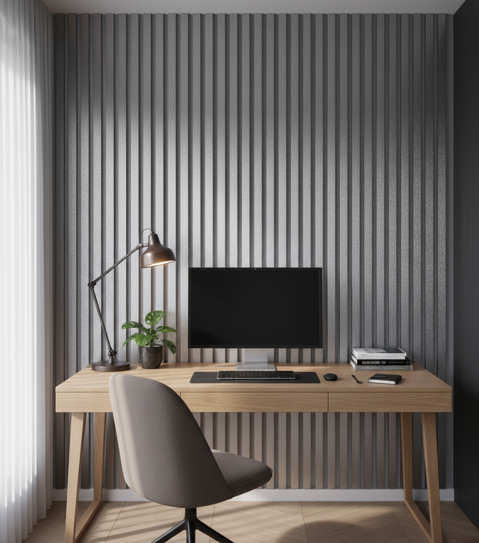Akustikpaneel Metallic Grey 275 x 60 cm – Metallic Grey Weiß, Modern & Schalldämmend
