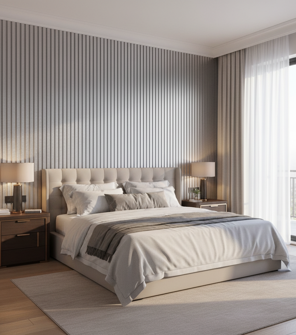 Akustikpaneel Metallic Grey 275 x 60 cm – Metallic Grey Weiß, Modern & Schalldämmend