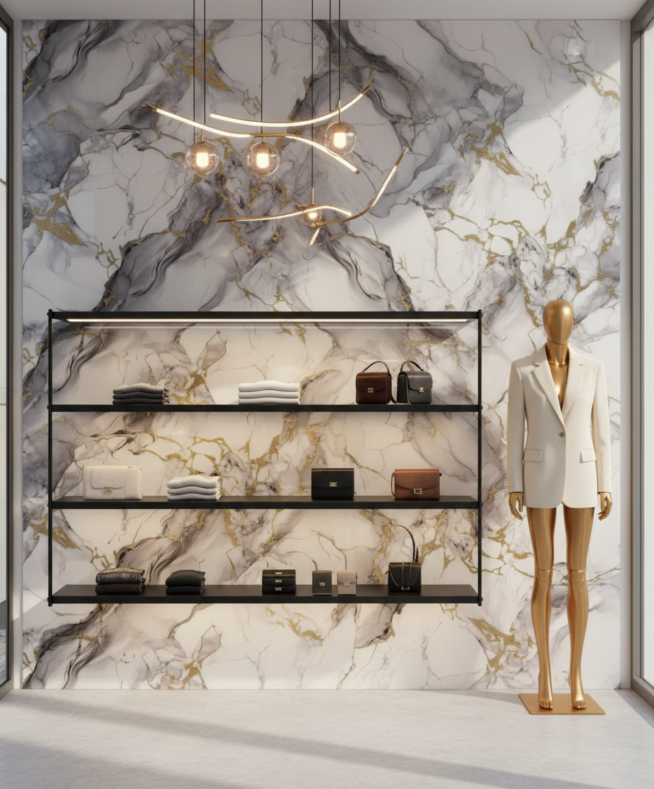 Nordic Blue Gold PVC Wall Panel 280 x 122 cm – White Blue Gold Marble Look, Elegant & Waterproof
