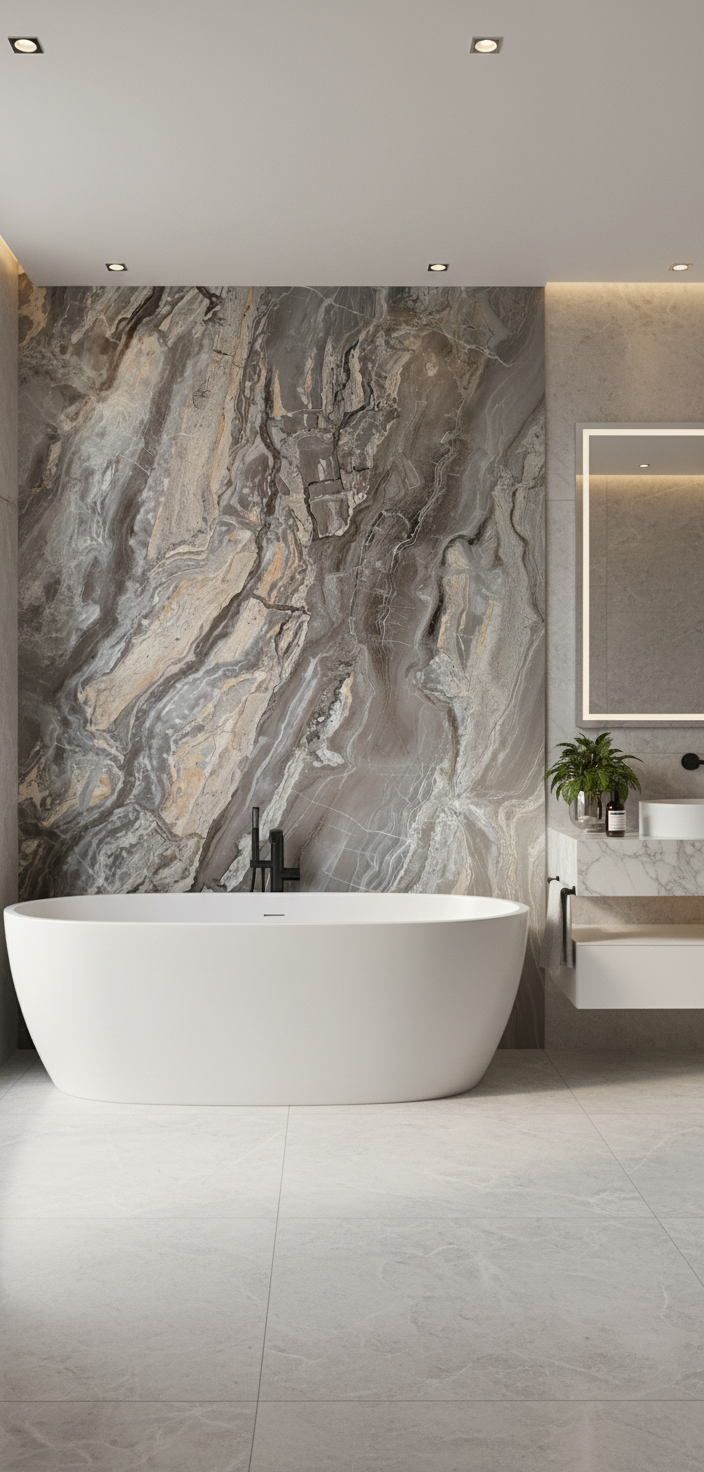 Orobico Gray PVC panel ścienny 280 x 122 cm – Szara imitacja kamienia, Elegancki i wodoodporny