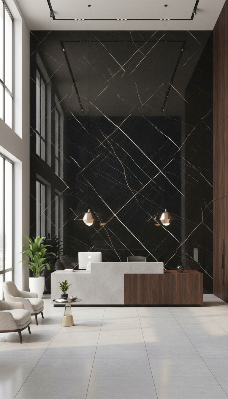 Sahara Grøn PVC vægpanel 280 x 122 cm – Mørkt stenlook med fine linjer, Elegant & vandtæt