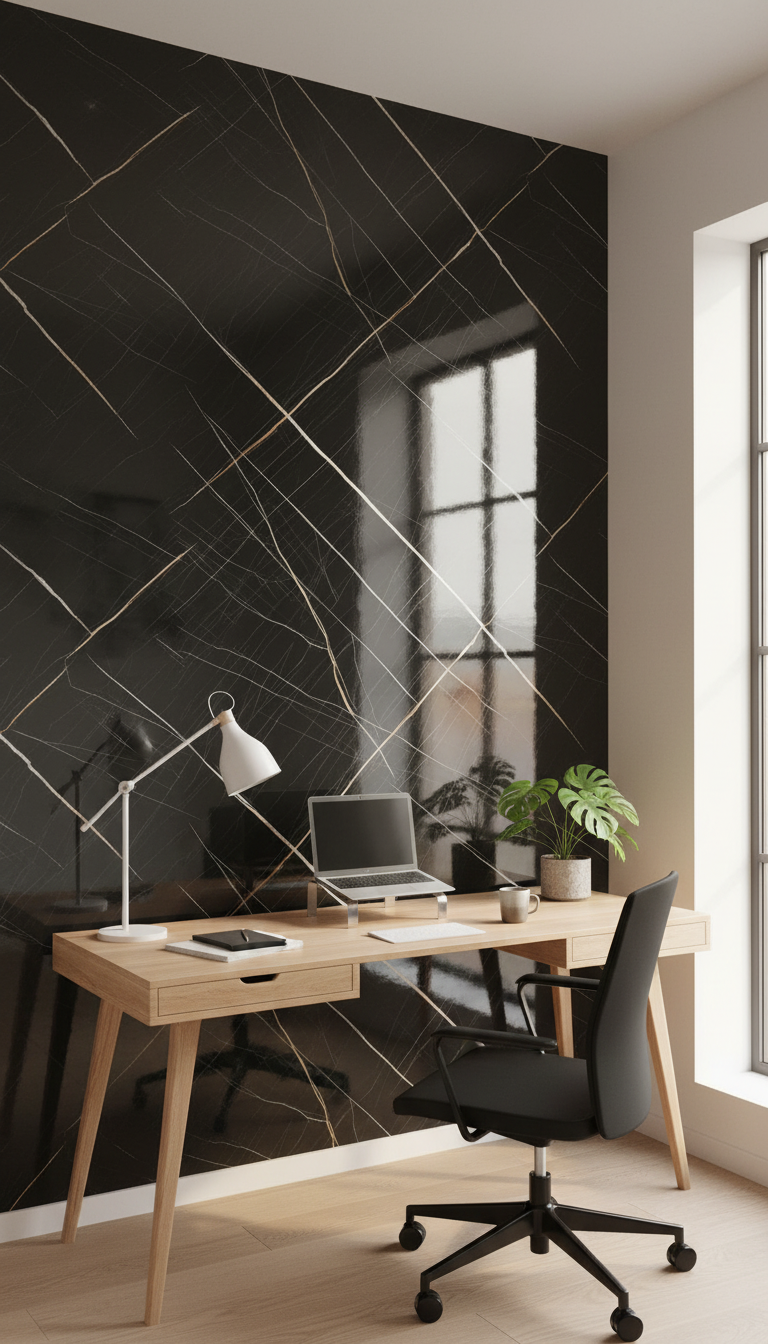Sahara Grøn PVC vægpanel 280 x 122 cm – Mørkt stenlook med fine linjer, Elegant & vandtæt
