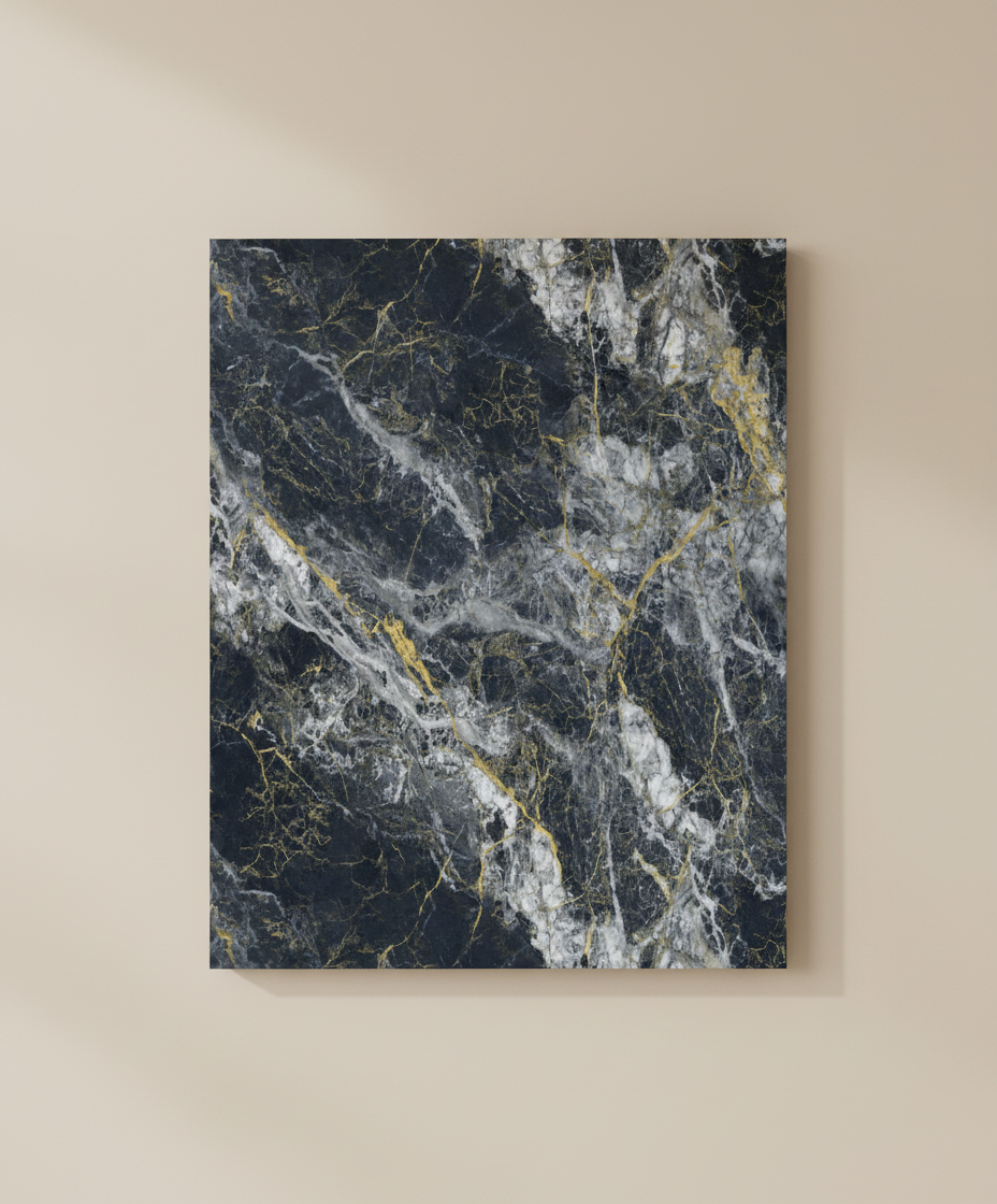 Onyx Gold PVC vægpanel 280 x 122 cm – Mørkt onyx stenlook med guldfiner, Elegant & vandtæt