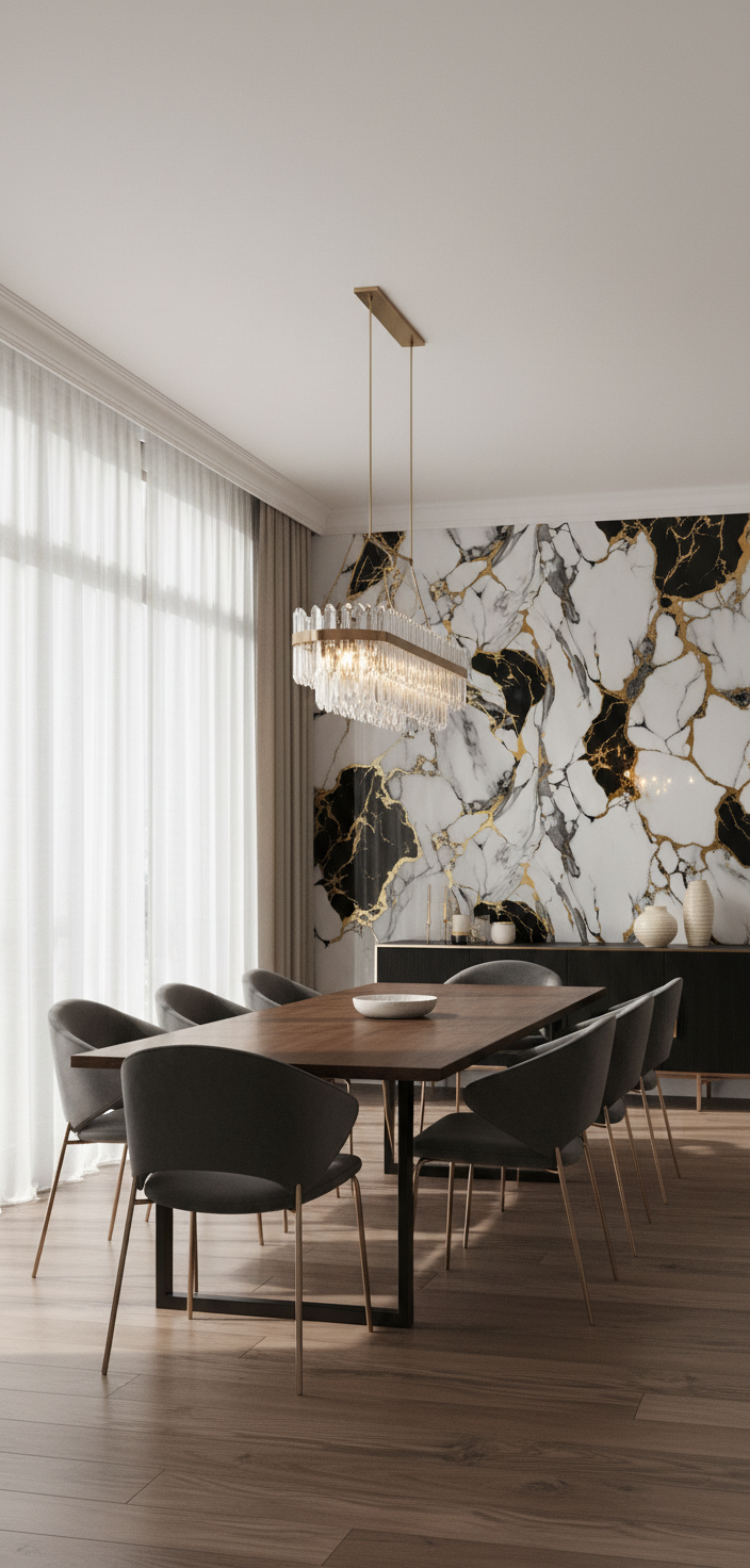 New Jersey PVC stěnový panel 260 x 122 cm – Vznešený černo-bílo-zlatý mramorový vzhled