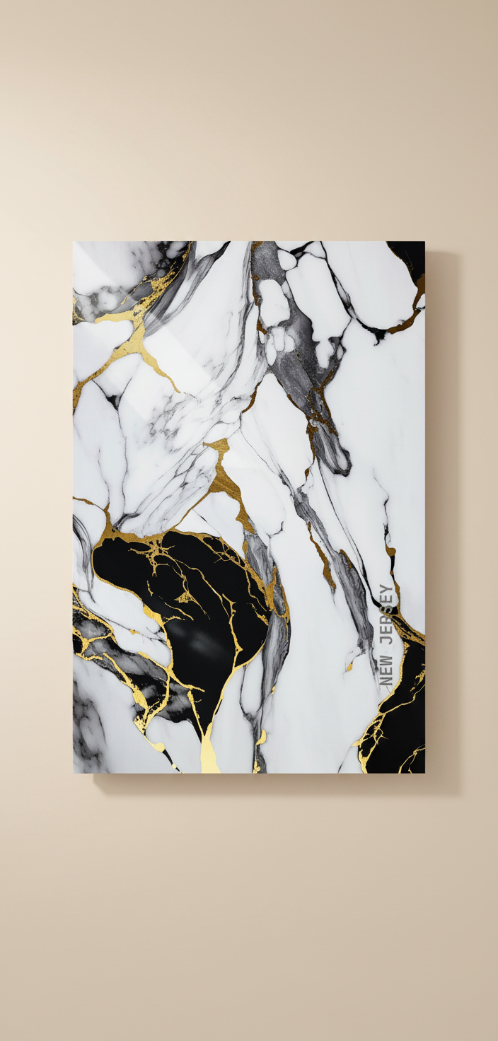 New Jersey PVC-vægpanel 260 x 122 cm – Ædel sort-hvid-guld marmorlook