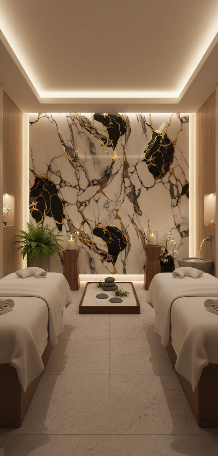 New Jersey PVC-vægpanel 260 x 122 cm – Ædel sort-hvid-guld marmorlook
