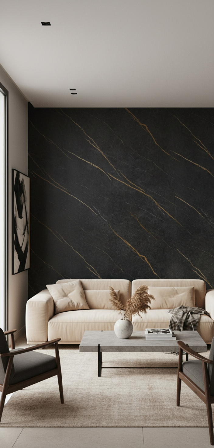 Nero Gold PVC-vægpanel 260 x 122 cm – Sort marmorlook med gyldne årer