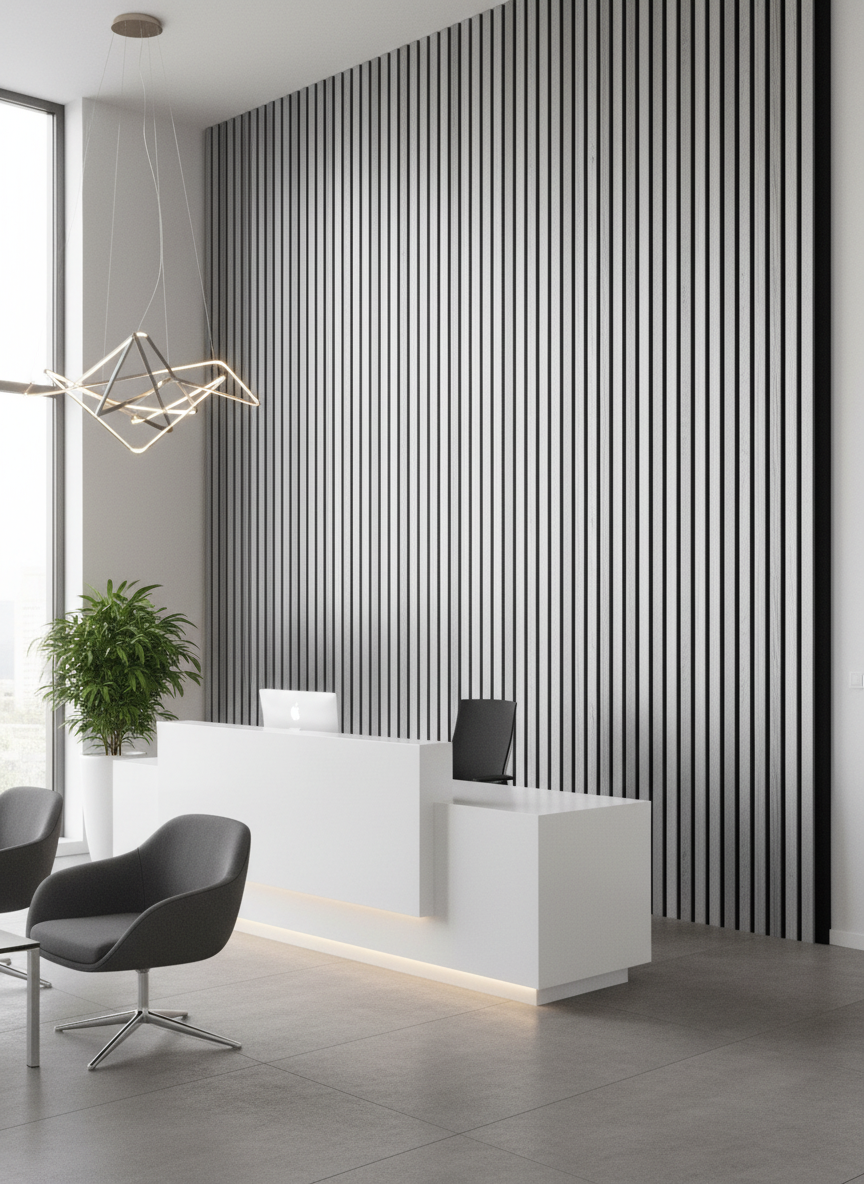Akustikpaneel Metallic Grey 275 x 60 cm – Metallic Grey Weiß, Modern & Schalldämmend