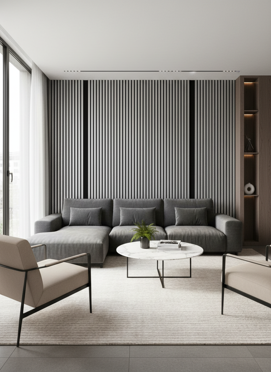 Akustikpaneel Metallic Grey 275 x 60 cm – Metallic Grey Weiß, Modern & Schalldämmend