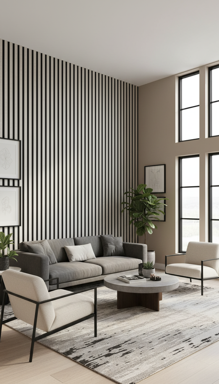 Akustikpaneel Chicago 275 x 60 cm – Helle Steinoptik Schwarz, Modern & Schalldämmend