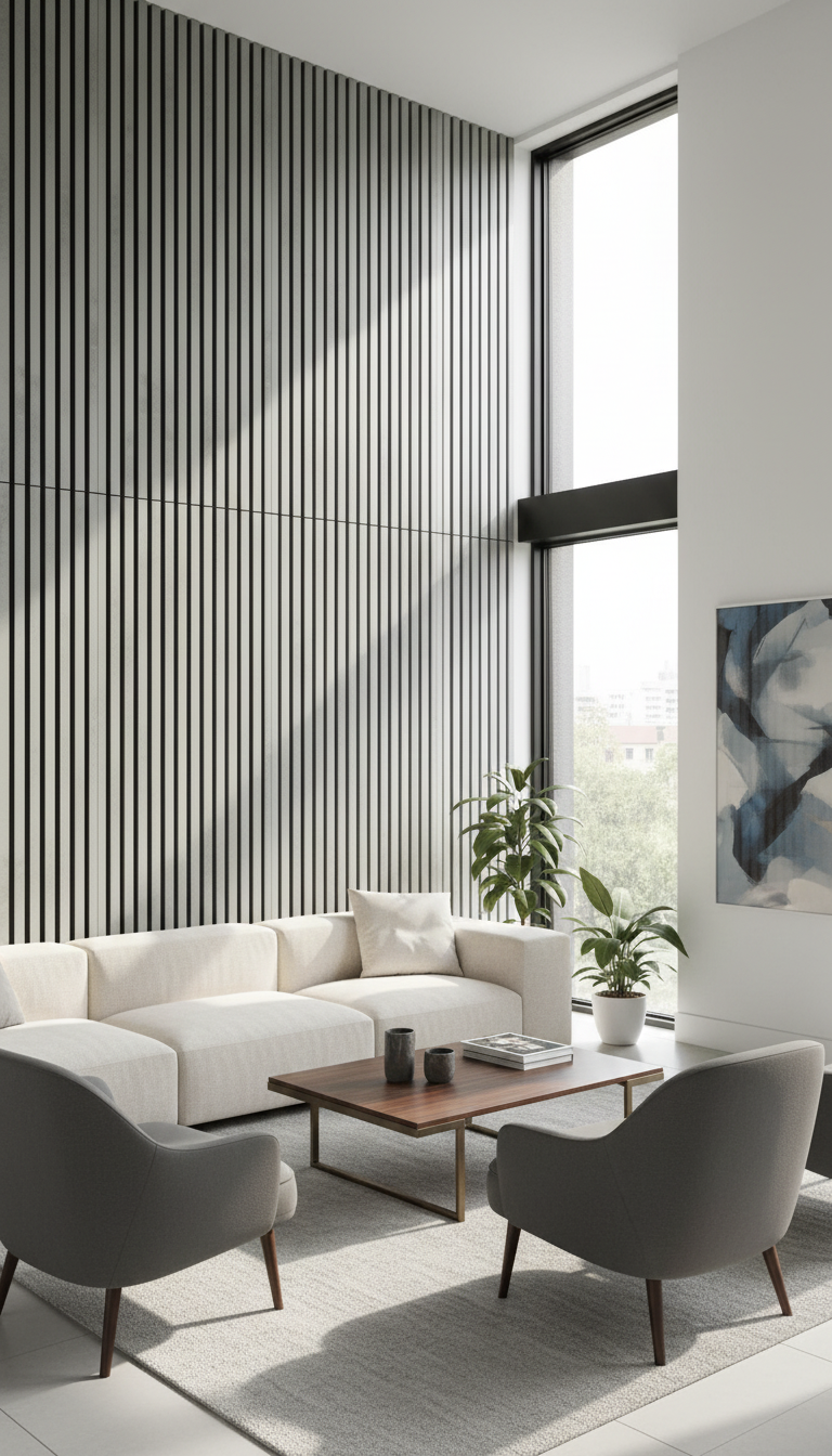 Akustikpaneel Betonoptik 275 x 60 cm – Graue Betonoptik Schwarz, Modern & Schalldämmend