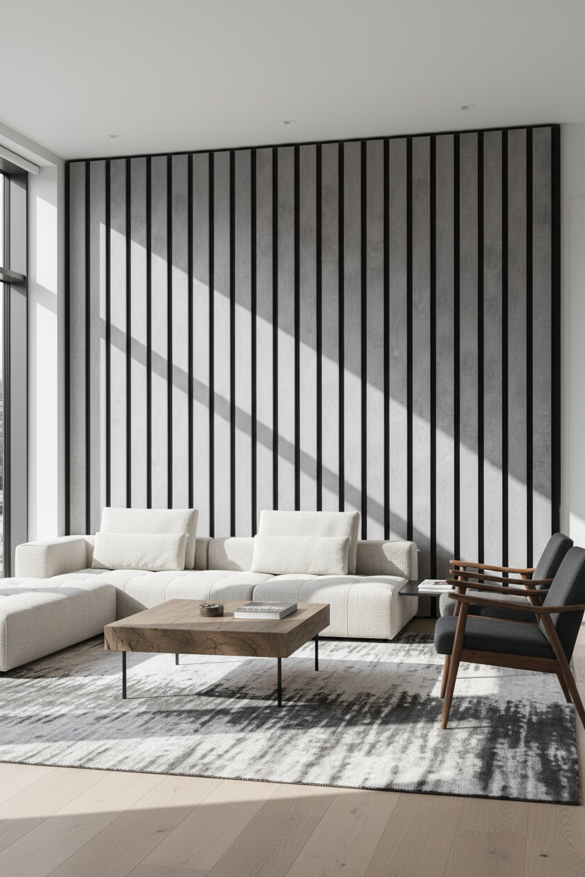 Akustikpaneel Loft Grey 275 x 60 cm – Graue Steinoptik Schwarz, Modern & Schalldämmend