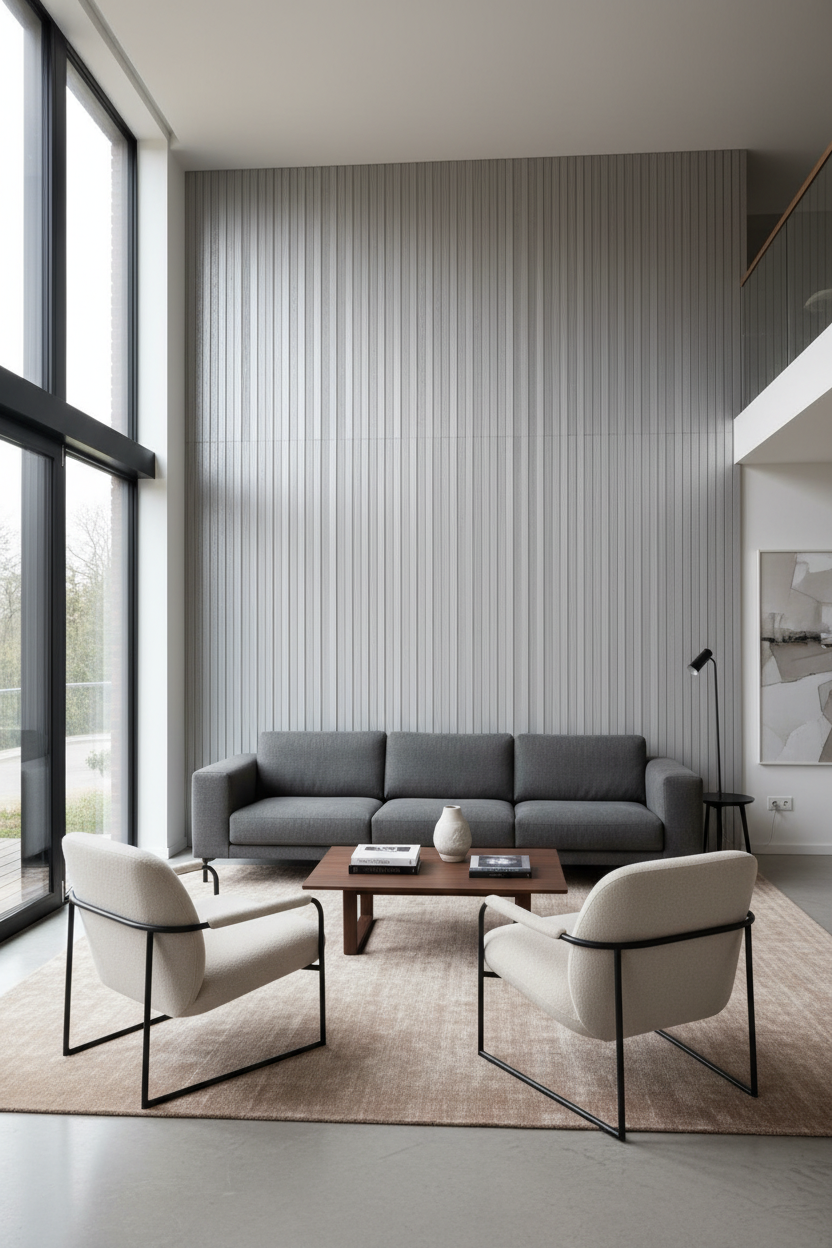 Akustikpaneel Silber Metallic Weiß 275 x 60 cm – Silberoptik Weiß, Modern & Schalldämmend