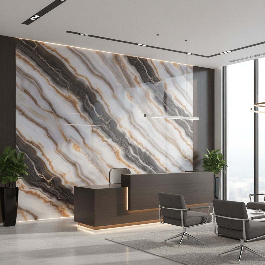 Antik Gold PVC Wandpaneel 260 x 122 cm – Edle Onyx-Steinoptik mit Goldakzenten