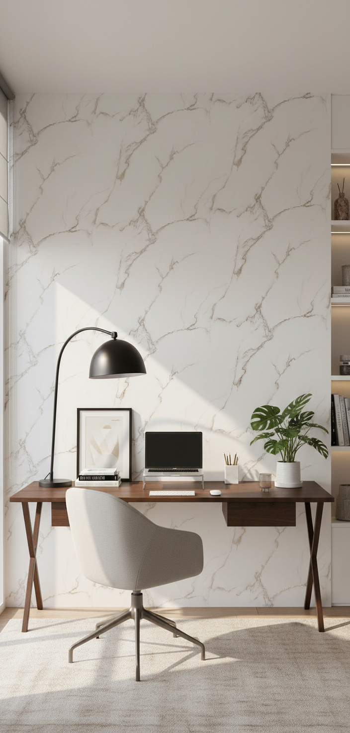 Carrara Pearl PVC Wandpaneel 260 x 122 cm – Weiße Marmoroptik mit feinen Gold- und Grauakzenten