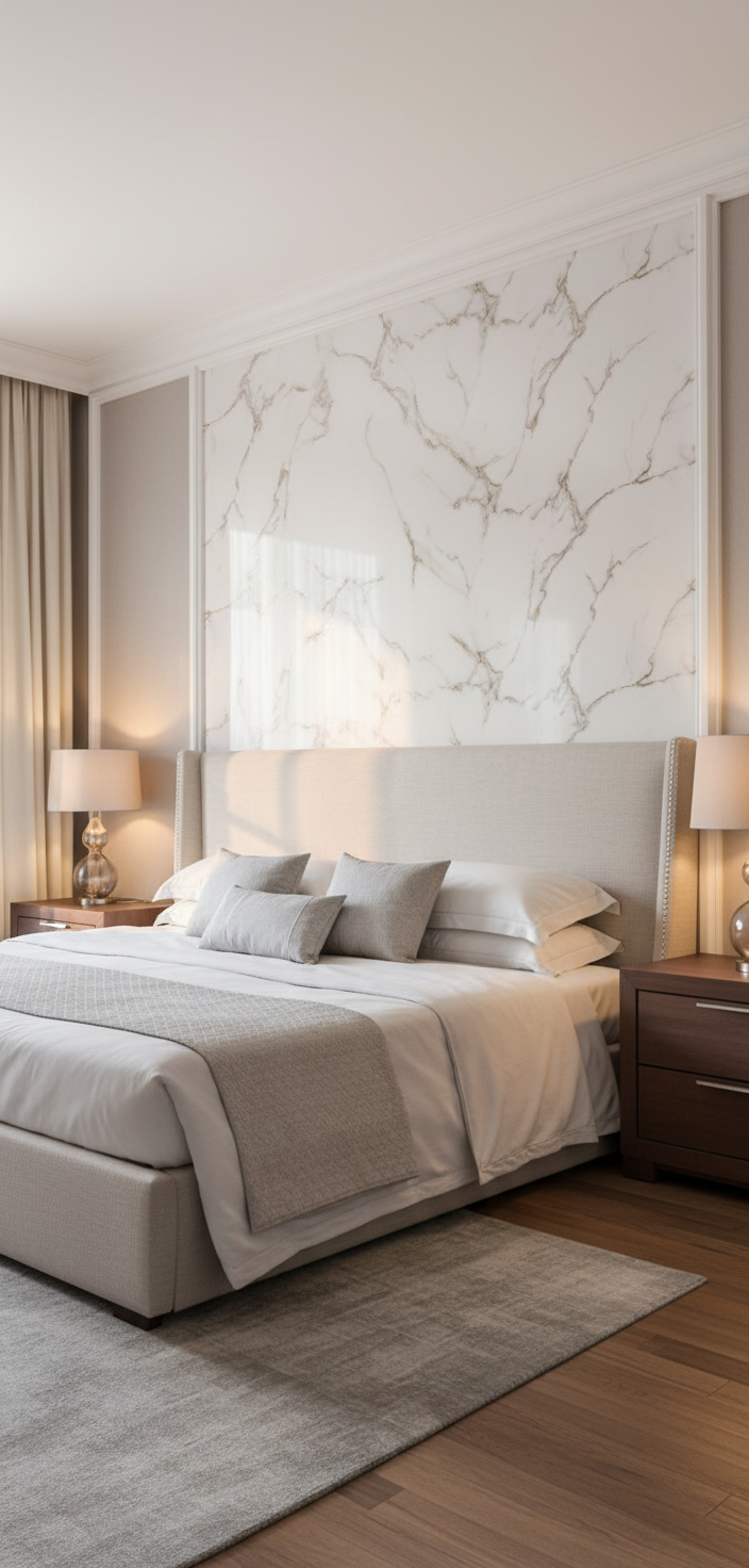 Carrara Pearl PVC Wandpaneel 260 x 122 cm – Weiße Marmoroptik mit feinen Gold- und Grauakzenten