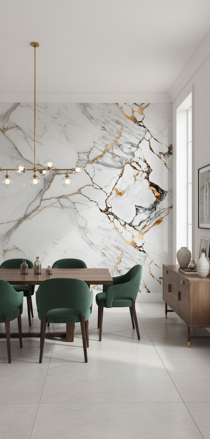 Golden Drop PVC Wandpaneel 260 x 122 cm – Weiße Marmoroptik mit goldenen Akzenten