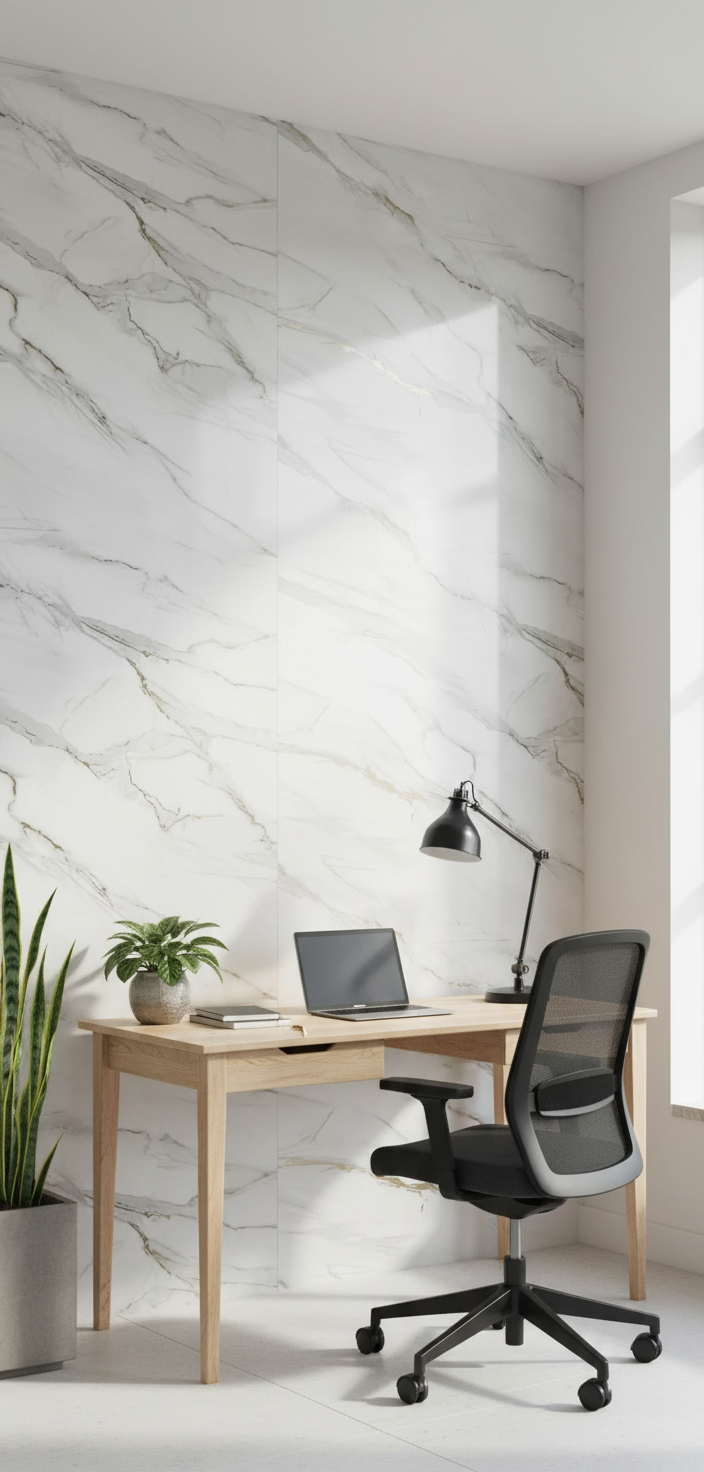 Golden Hill PVC Wandpaneel 260 x 122 cm – Weiße Marmoroptik mit goldenen Akzenten