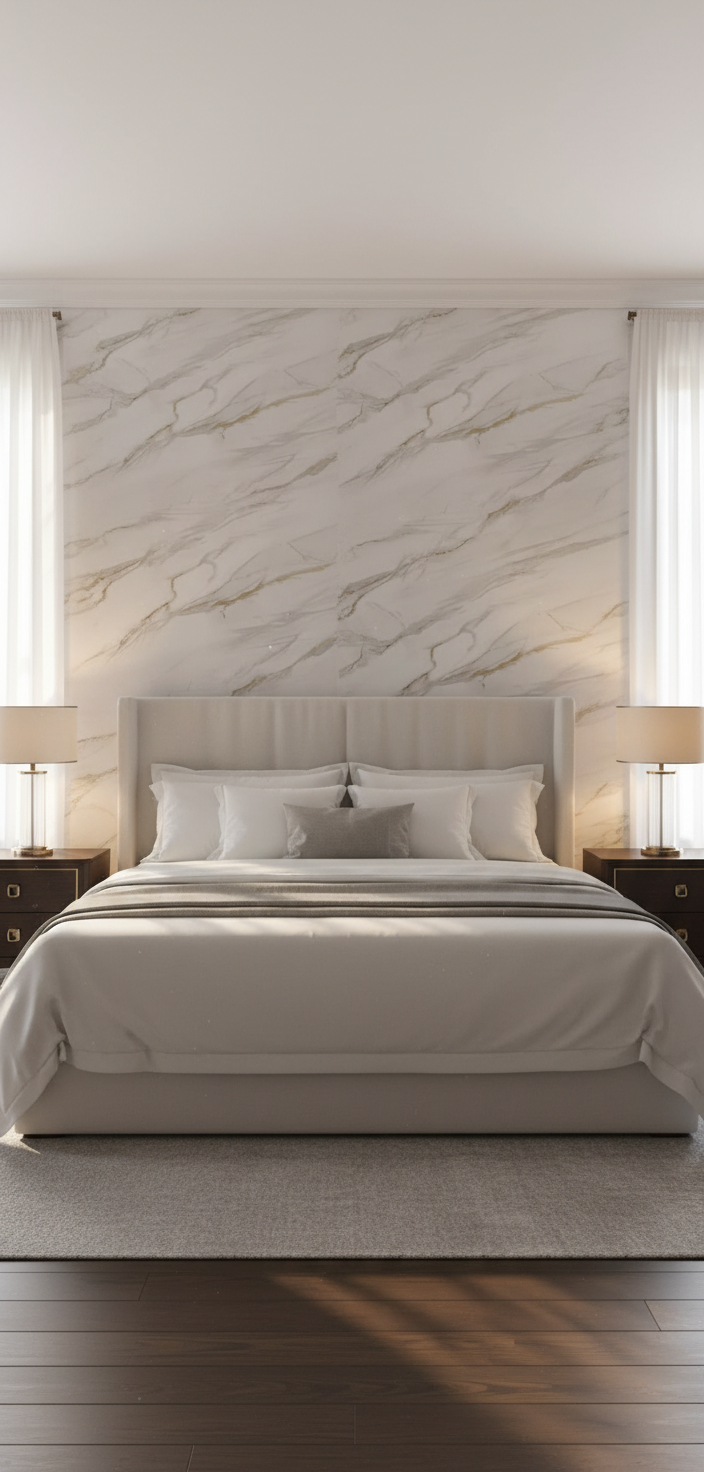 Golden Hill PVC Wandpaneel 260 x 122 cm – Weiße Marmoroptik mit goldenen Akzenten