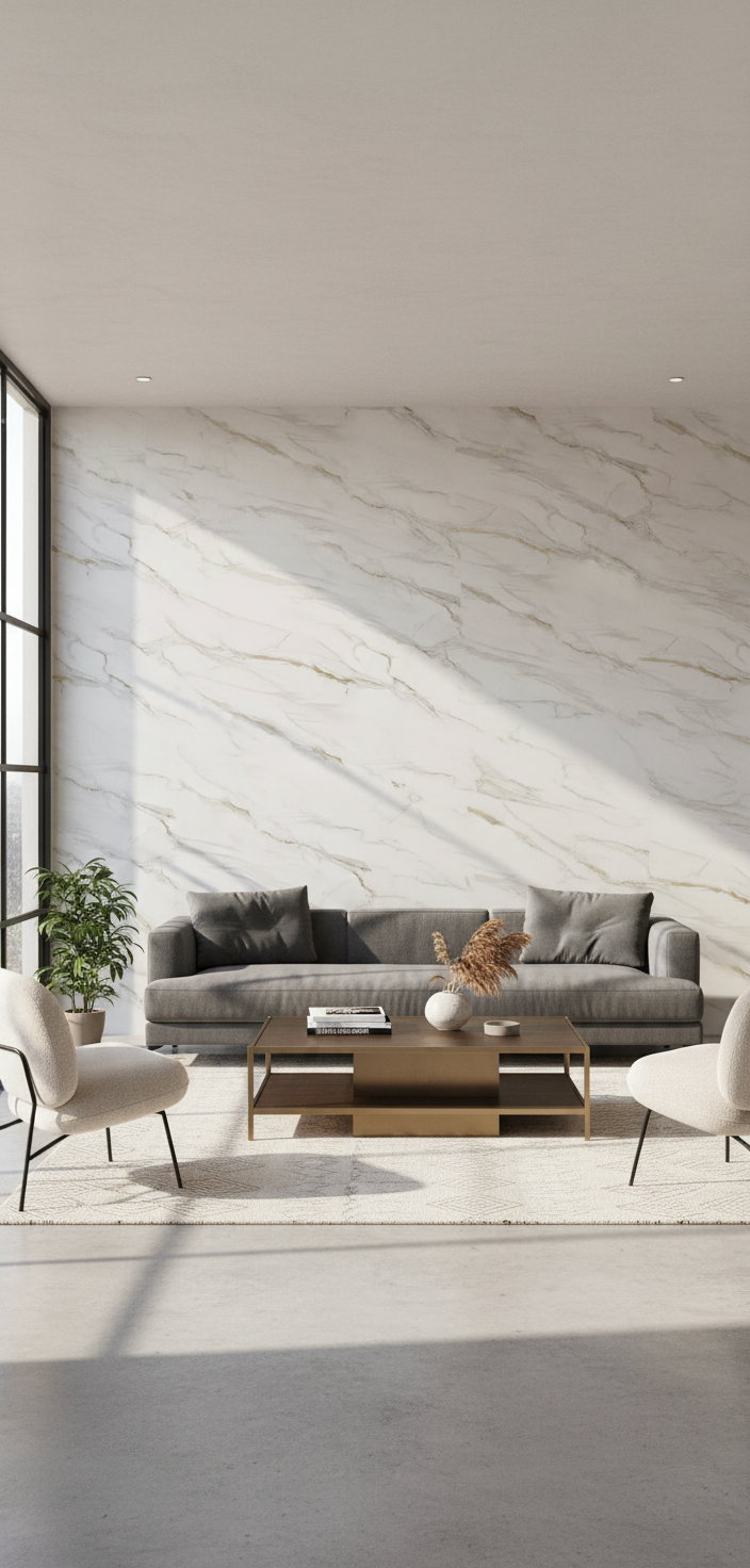 Golden Hill PVC Wandpaneel 260 x 122 cm – Weiße Marmoroptik mit goldenen Akzenten