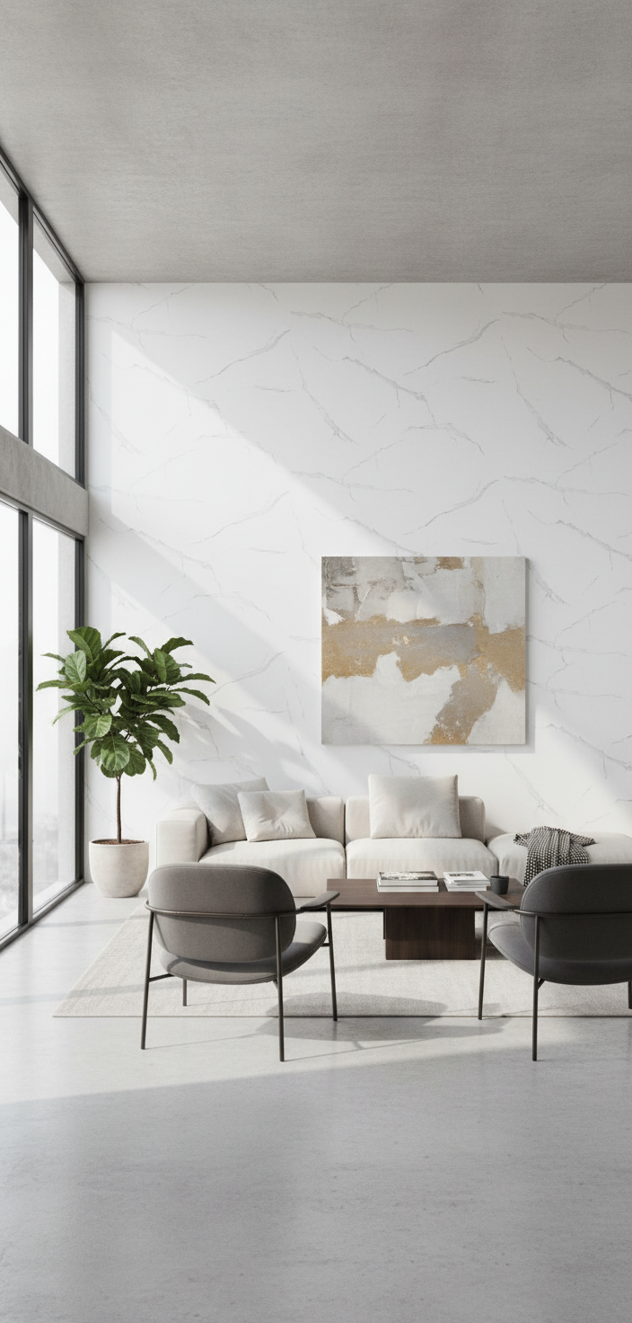 Bianco White PVC Wandpaneel 260 x 122 cm – Weiße Marmoroptik mit feinen grauen Aderungen