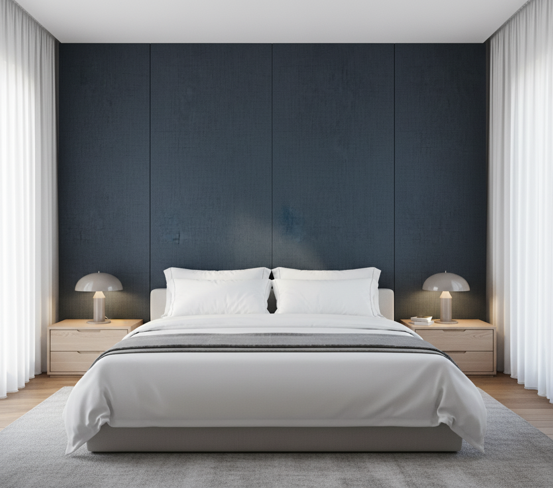 BambooCore Midnight Blue Linen WPC Wandpaneel – Bambus Wandpaneel 280 × 120 cm