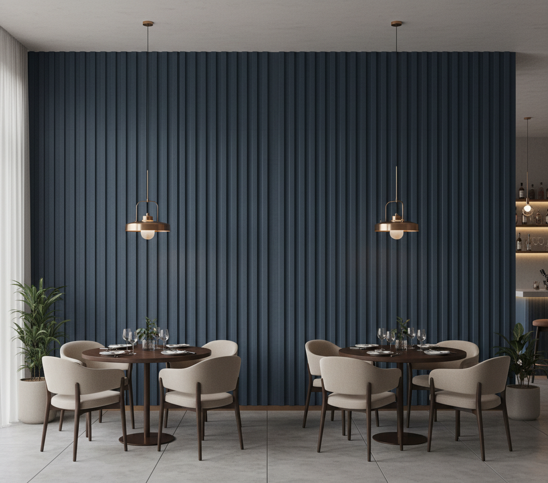BambooCore Midnight Blue Linen 3D WPC Wandpaneel – WPC Strukturpaneel 280 cm
