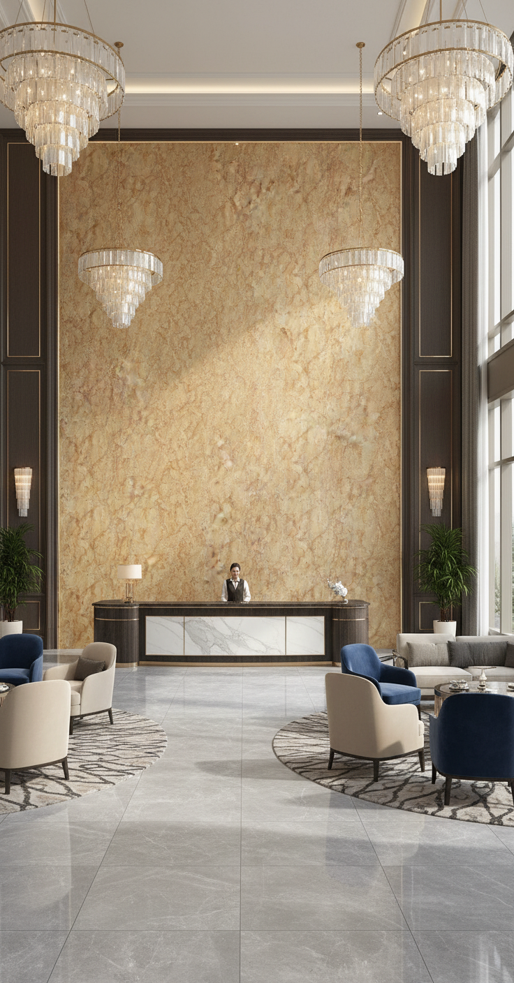Onyx PVC Wandpaneel Marmoroptik 280 × 122 cm - Gold Beige PVC Paneel