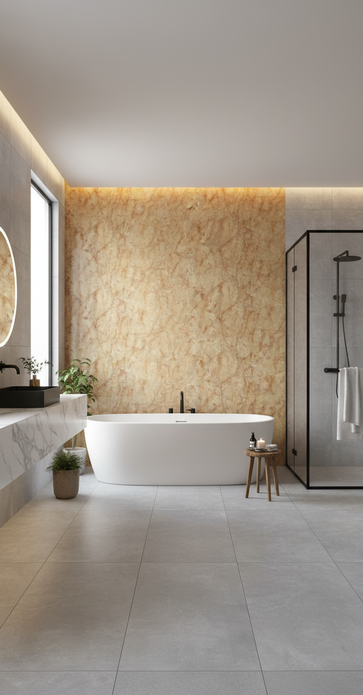Onyx PVC Wandpaneel Marmoroptik 280 × 122 cm - Gold Beige PVC Paneel