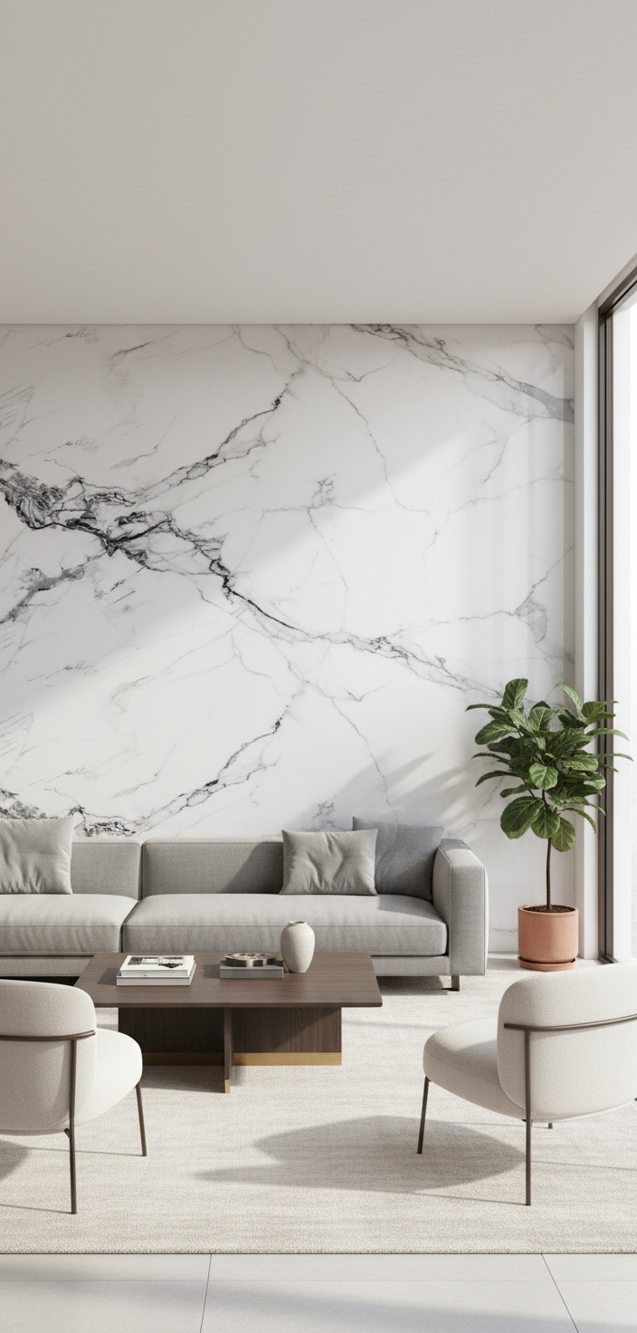 Astral PVC Wandpaneel Marmoroptik 280 × 122 cm - Weiß Grau PVC Paneel