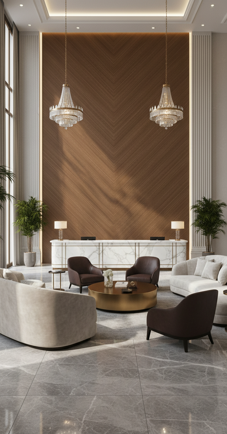 Chevron Walnut PVC Klick-Wandpaneel 280 × 122 cm – 8 mm Wandverkleidung in Walnussoptik